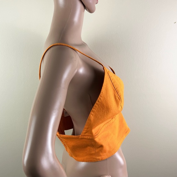 ALICE + OLIVIA ORANGE DENIM CROP TOP - Picture 4 of 6